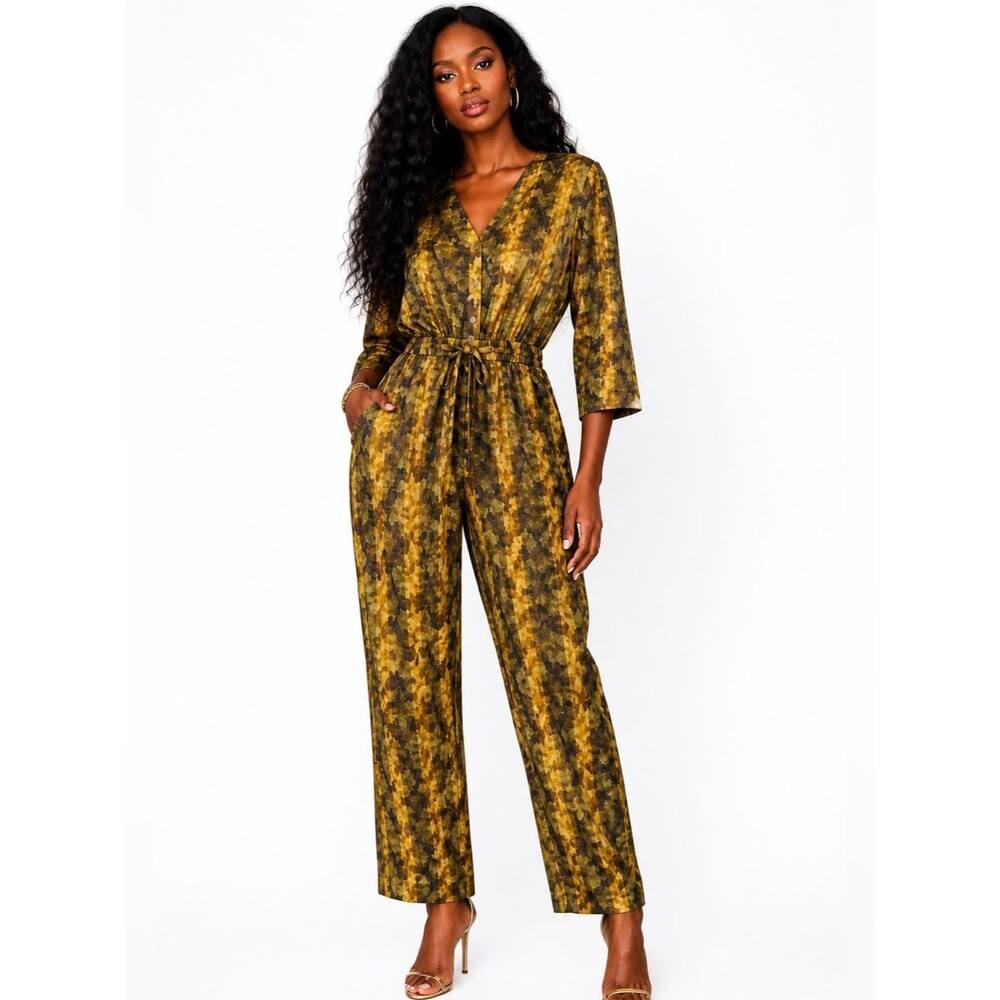 Raquel Allegra Size L NWT Silk Blend Utility Jumpsuit Tie Waist Pockets Luxury